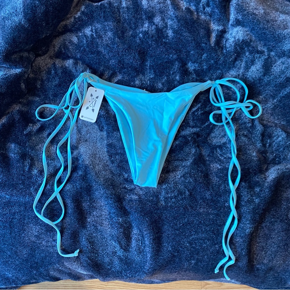 Blue Long Tie-Side Bikini Bottom